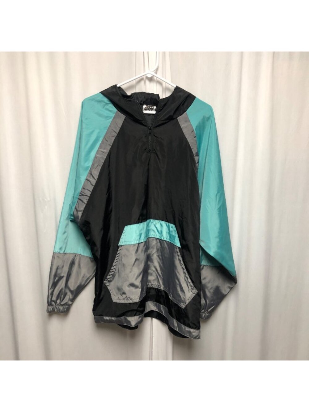 Move U Windbreaker Mens Size XL Black Teal Grey Hoodie Jacket Athleisure